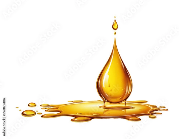 Fototapeta Golden color oil liquid drop falling on transparent background. Golden oil splash. Clipping path