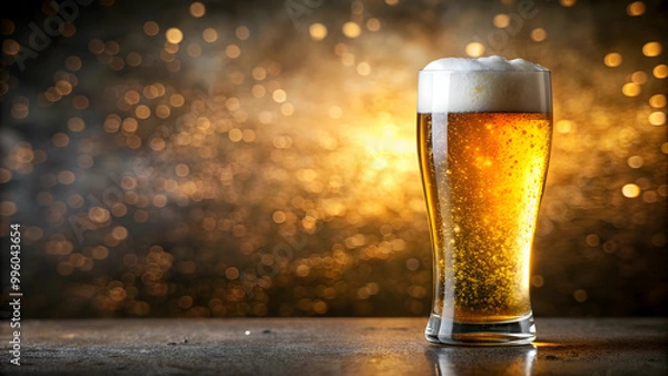 Fototapeta Refreshing glass of beer with effervescent bubbles, beer, alcohol, drink, bubbles, carbonation, pint, cold, beverage, frothy