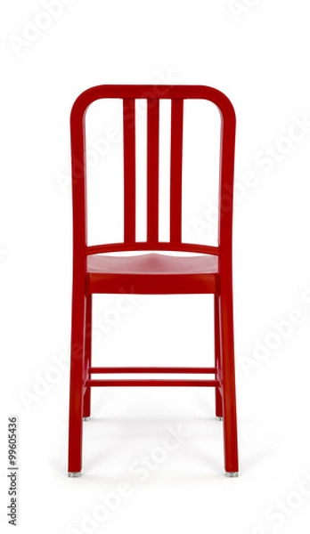 Obraz Red Plastic Chair on White Background, Back View