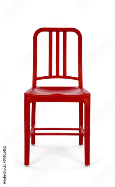 Obraz Red Plastic Chair on White Background, Front View