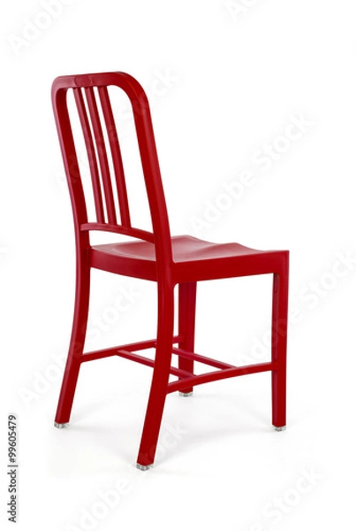 Obraz Red Plastic Chair on White Background, Back Three Quarter View