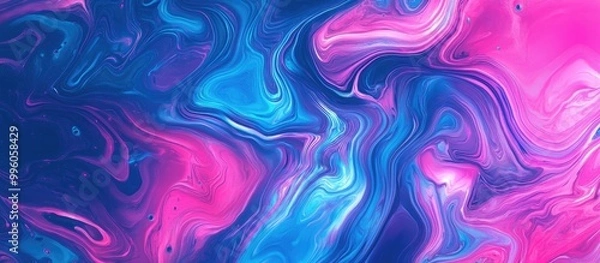 Fototapeta Abstract digital liquid marble effect featuring swirling textures in vibrant neon pink and blue colors ideal for product surface design backdrops