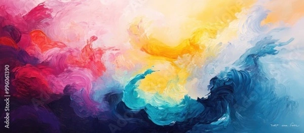 Fototapeta Oil painting illustration featuring an abstract colorful backdrop Impressionist style abstraction with modern surrealism Ideal for poster wall decor Unique hand drawn texture design