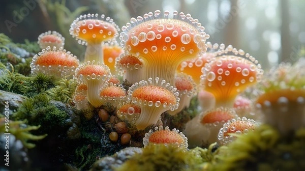 Fototapeta Close-Up of Delicate Orange Mushrooms in a Forest