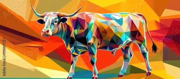 Fototapeta Surreal 2d illustration of a cow in a Suprematism style ideal for unique decor and artistic backgrounds