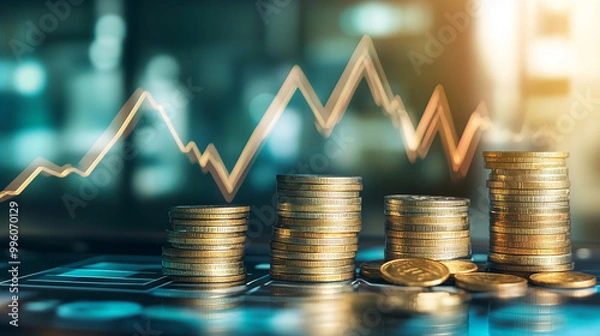 Obraz coins and graph on the chart