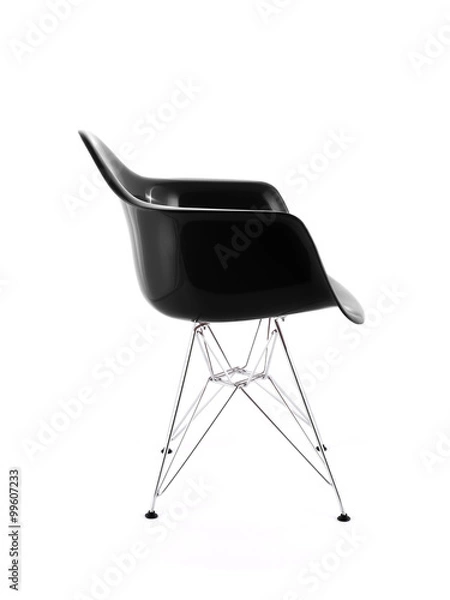 Obraz Black Shiny Plastic Chair with Metal Legs, Side View