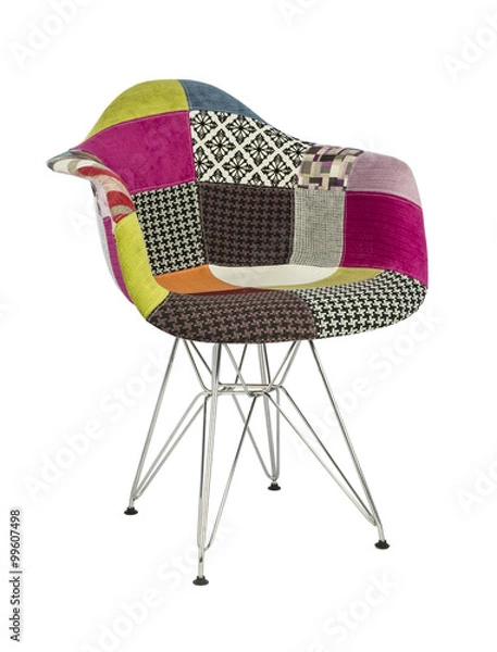 Fototapeta Patchwork Fabric Chair with Metal Legs, Three Quarter View