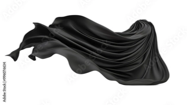 Fototapeta A black cloak billowing as if caught by the wind isolated on a plain white background