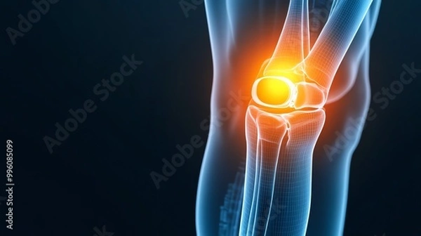 Fototapeta X-ray knee joint with highlighted inflammation
