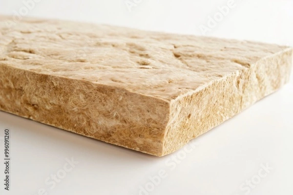 Fototapeta Rectangular piece of mineral wool insulation board is lying on a white background