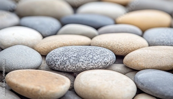 Fototapeta Smooth, Polished Pebbles Natural Stone Background. Abstract Pattern with Round Stones, Texture.