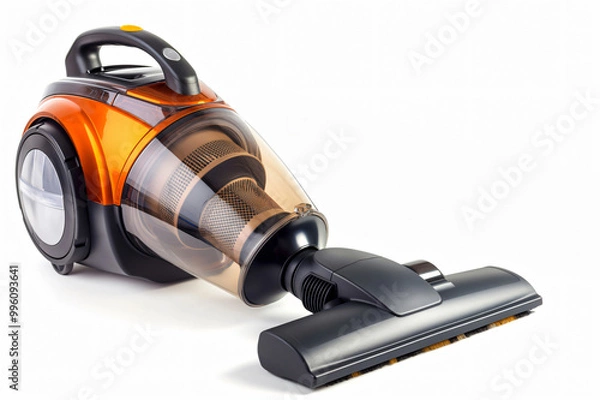 Obraz Orange and black vacuum cleaner on a white background, ready for cleaning