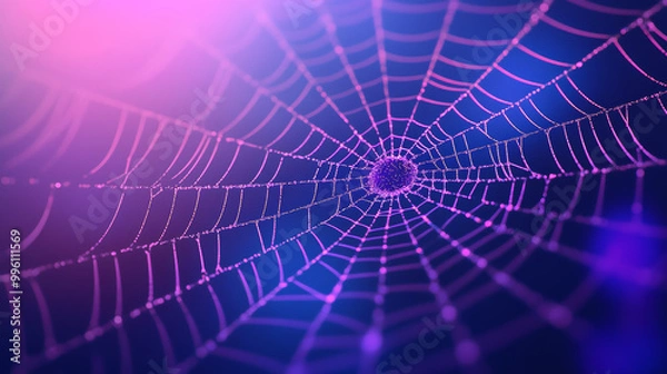 Fototapeta floating glowing spider web with neon threads creates mesmerizing visual effect, showcasing intricate patterns and vibrant colors that evoke sense of wonder and beauty