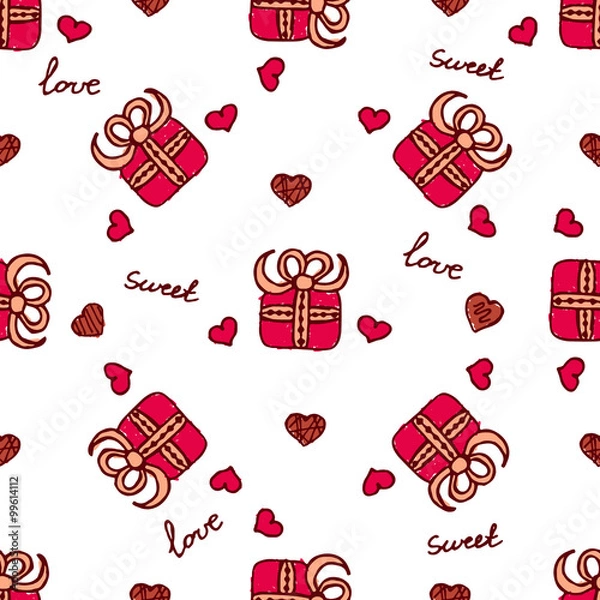 Fototapeta Vector handdrawn seamless pattern for Saint Valentine's day