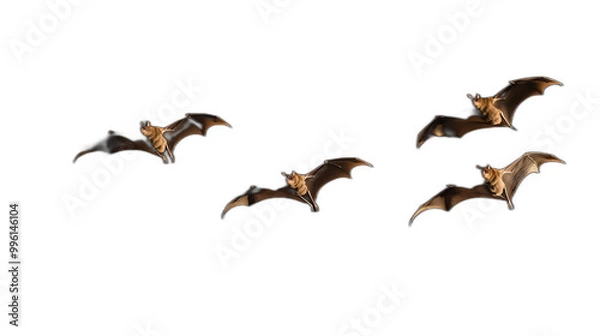 Fototapeta A group of bats flying across the night sky placed against a solid black background