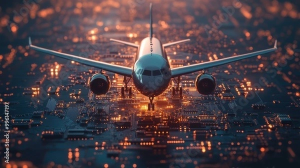 Obraz Airplane Over Circuit Board Landscape