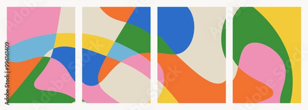 Fototapeta Collection of colorful poster background with hand drawn shapes. Abstract vertical backdrops set, fun cover template for social media