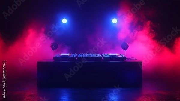 Obraz Minimalist DJ Booth with Subtle Lighting Effects
