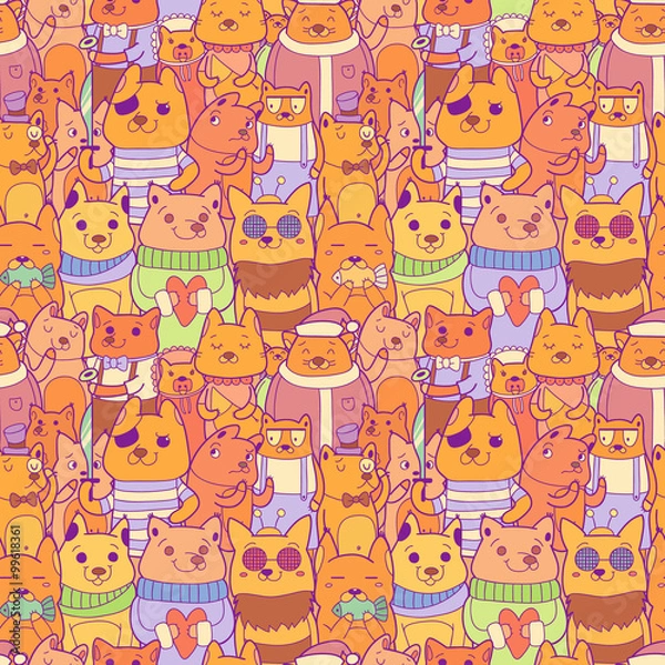 Obraz Colorful seamless pattern with funny foxes