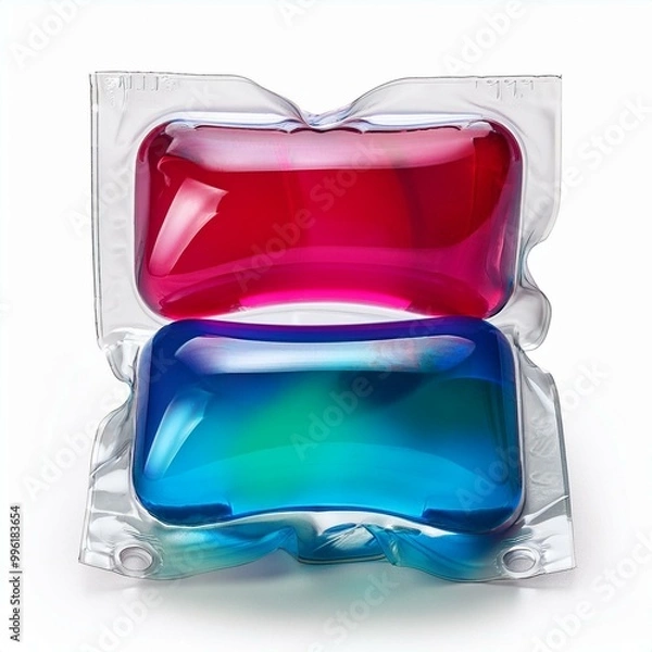 Fototapeta  Capsules with detergent for washing machine isolated on white background. Laundry pods, liquid