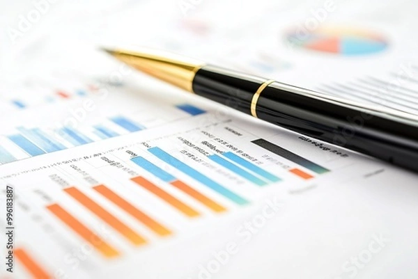 Obraz Financial report chart with market analysis on solid white background, single object Isolated on white background--C100