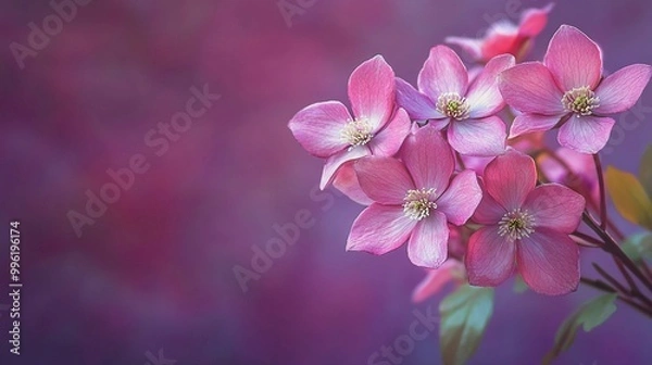 Fototapeta A delicate cluster of pink flowers against a soft backdrop.