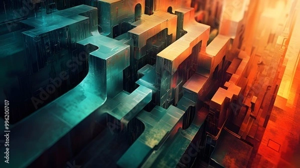 Fototapeta Muted gradient background with intricate tech layers creating depth