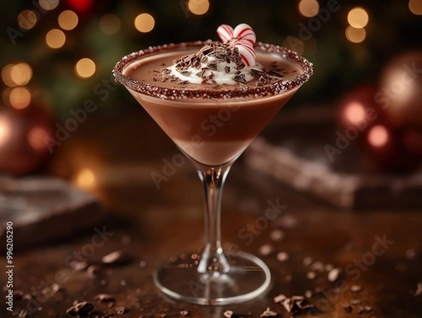 Fototapeta Chocolate peppermint martini with a chocolate rim and peppermint garnish, served in a chilled martini glass 