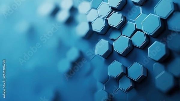 Fototapeta Abstract background with blue hexagons in different sizes and shades of light blue, creating an elegant design for technology or science-themed projects.