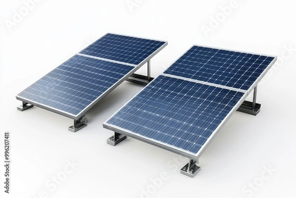 Fototapeta Two isolated solar panels - 3D illustration with generative ai