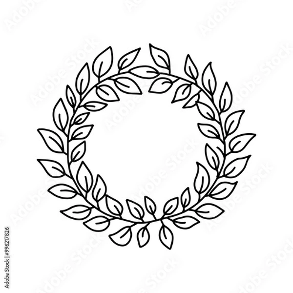 Fototapeta Doodle style leaf wreath. Vector, on a white background
