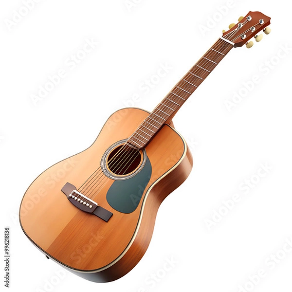 Obraz An acoustic guitar with a wooden finish, perfect for music enthusiasts and performances. Isolated on transparent or white background.
