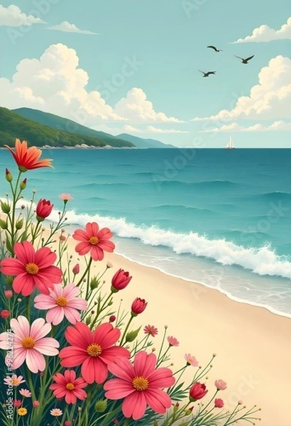 Fototapeta beach with flowers