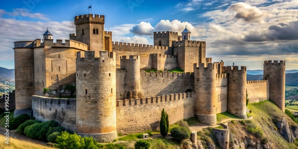 Obraz European fortification with stone walls, towers, and battlements , castle, fortress, medieval, defense, stronghold