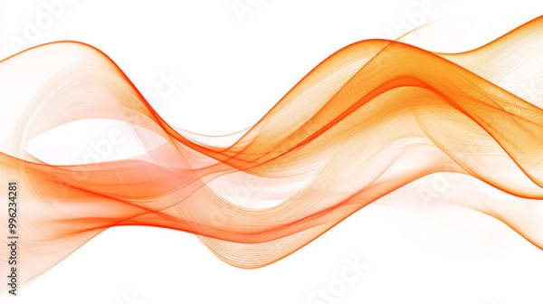 Fototapeta abstract orange background, wavy abstract orange lines in wave shape, data flow concept, white background and orange wave flow