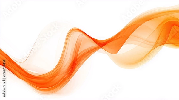 Fototapeta abstract orange background, wavy abstract orange lines in wave shape, data flow concept, white background and orange wave flow
