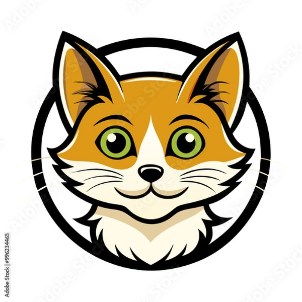 Fototapeta Cute Cartoon Cat Mascot Logo: A delightful cartoon cat with big green eyes, a charming smile, and a playful expression. Perfect for pet businesses, animal shelters, or any brand seeking a friendly.