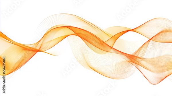 Fototapeta abstract orange background, wavy abstract orange lines in wave shape, data flow concept, white background and orange wave flow