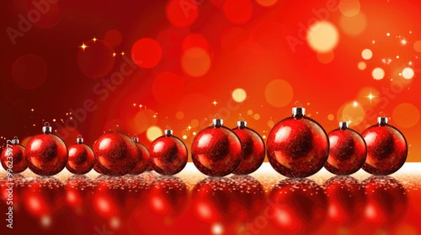 Fototapeta Illustration of christmas balls on a scarlet background