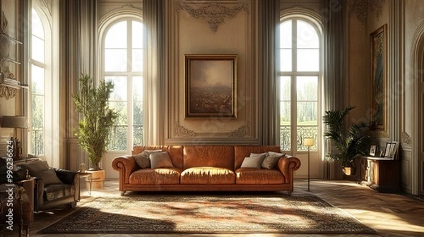 Fototapeta Elegant French Living Room Interior Design with Ornate Details