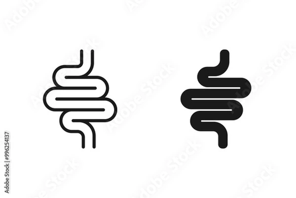 Fototapeta intestine icon, digestive tract, gut line and black symbol on white background - editable color vector illustration eps 10