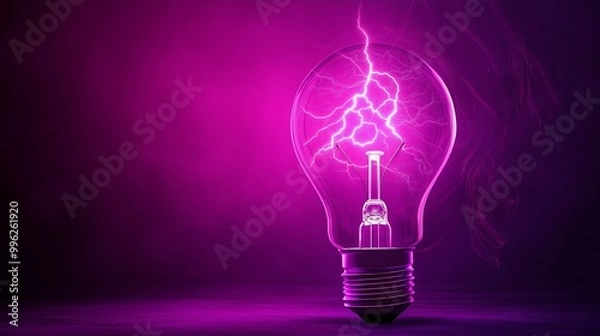 Obraz bright static electricity energy and power, purple light bulb and lighting strike