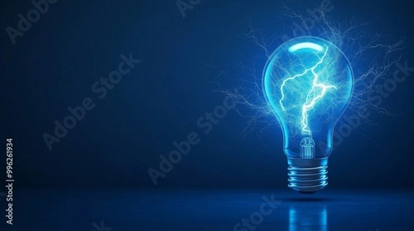 Obraz bright static electricity energy and power, blue light bulb and lighting strike