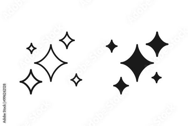 Fototapeta Shine and sparkle stars icon on light background. Clean symbol. Bright, star, lightning, astronomy, glowing light, twinkle effect. Outline, flat and colored style. Flat design. Vector illustration