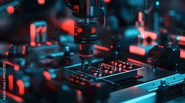 Obraz Advanced Robotic Arm Performing Precision Metalworking in High-Tech Industrial Setting