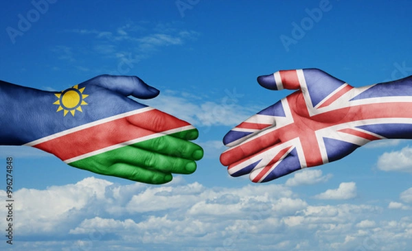 Obraz United Kingdom and Namibia country handshaking with flags, consensus concept international co-operation illustration
