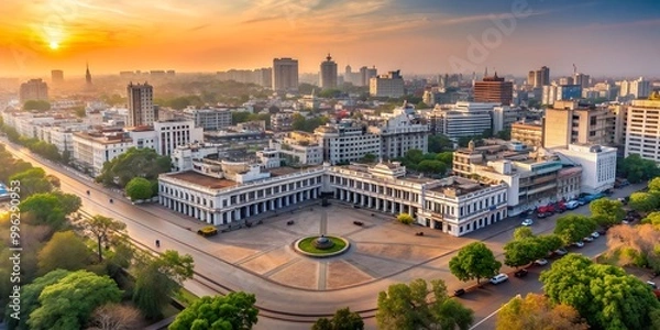 Fototapeta Amazing Drone Picture of Connaught Place CP in Delhi India captured during the sunrise Generative AI