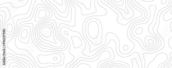 Fototapeta Black and White Topography Illustration with Contour Lines and Geometric Grid Patterns for a Travel and Hiking Map Design
