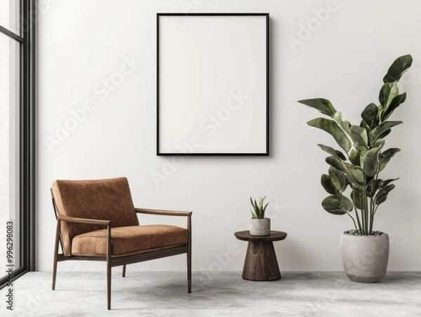 Fototapeta Empty framed canvas for art mockups and illustrations against a minimalistic background